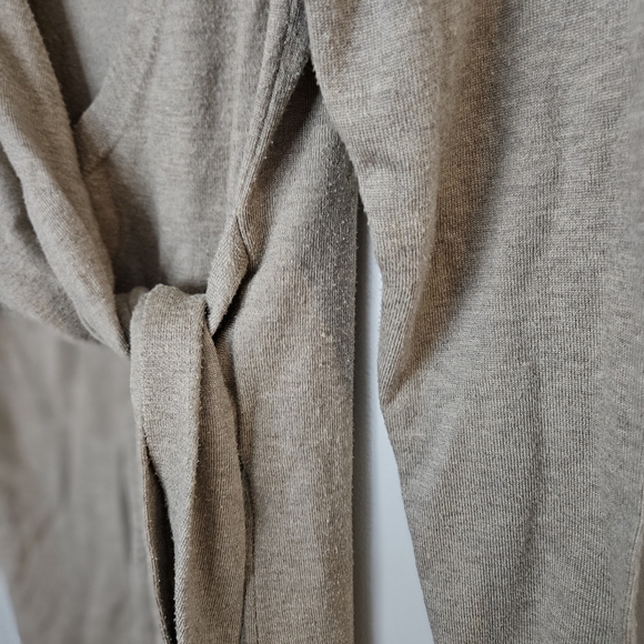 Modern Citizen Front-Wrap Dress Lenese Midi Oatmeal Tan V-Neck Business Casual - Picture 7 of 16